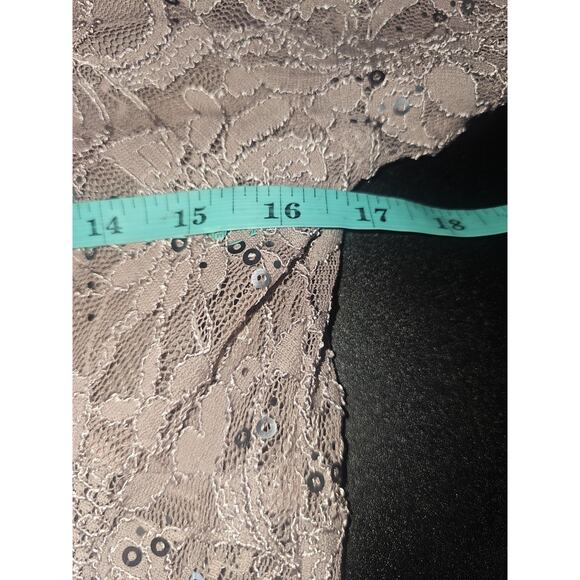 Vtg Marina Taupe Mesh Lace Sequin Beaded Sheath Dress Size 12 Cocktail Party - Picture 11 of 13